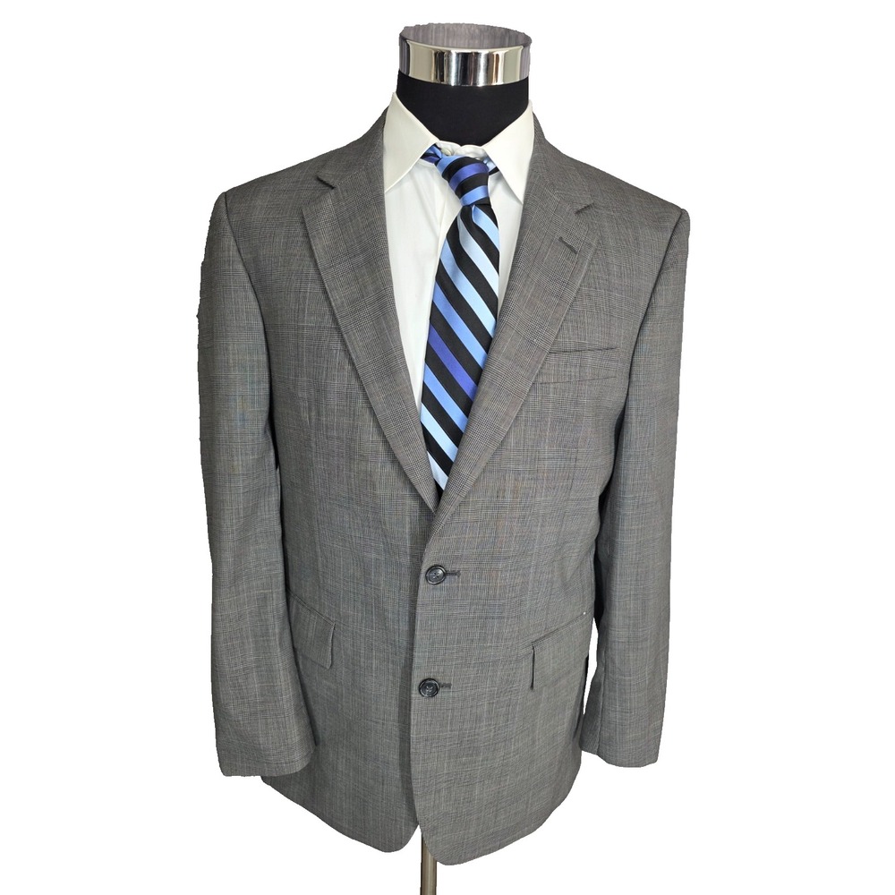 Jos A Bank Blazer Jacket Mens 40R Gray Sports Coat 2 Buttons Wool Glenplaid
